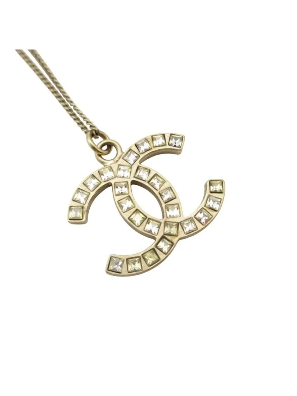 Chanel Necklace CC Logo Pendant Rhinestone Gold